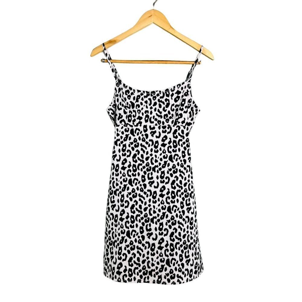 Brandy Melville Leopard Print Mini Slip Dress Black White Satin